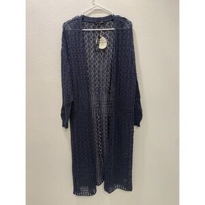 Moral Fiber Long Sleeve Sweater Jacket Crochet Blue Size 3x NWT